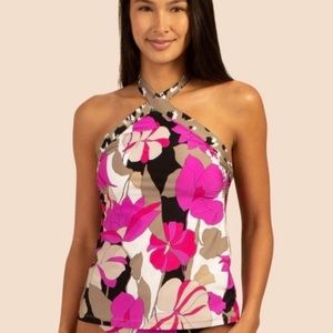 Trina Turk Lynx Reversible High Neck Tankini Top, swimsuit size 10 New
